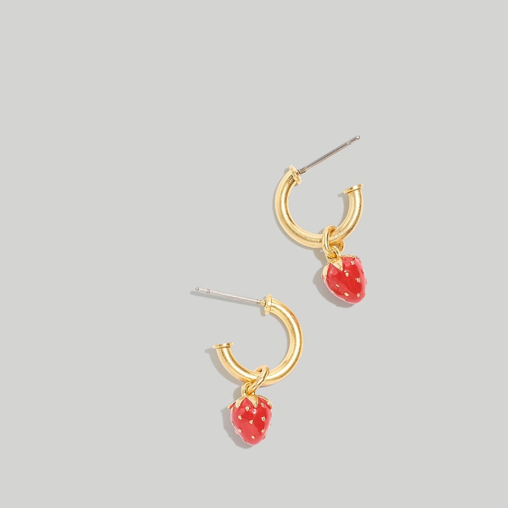 Enamel Strawberry Huggie Hoop Earrings